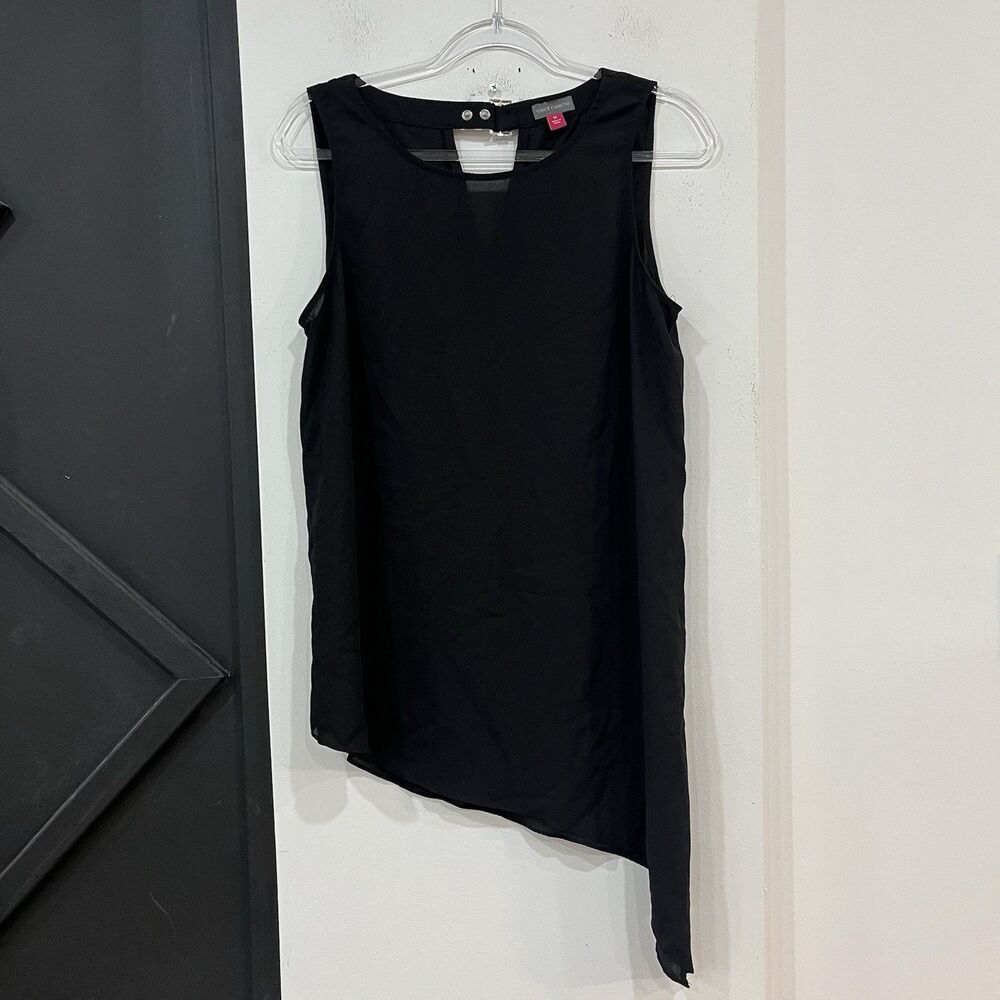 Vince Camuto Asymmetrical Sheer Black Sleeveless Top Blouse Size Medium